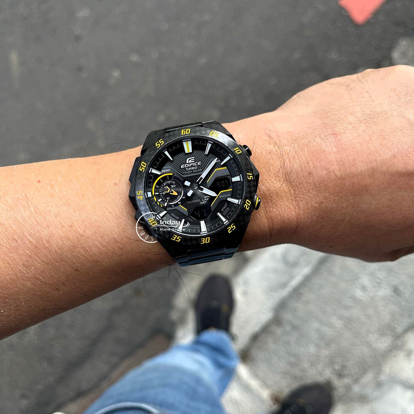 Casio Edifice Men's Watch ECB-2200RC-1A9 Mineral Glass Stainless Steel Band Bluetooth Tough Solar