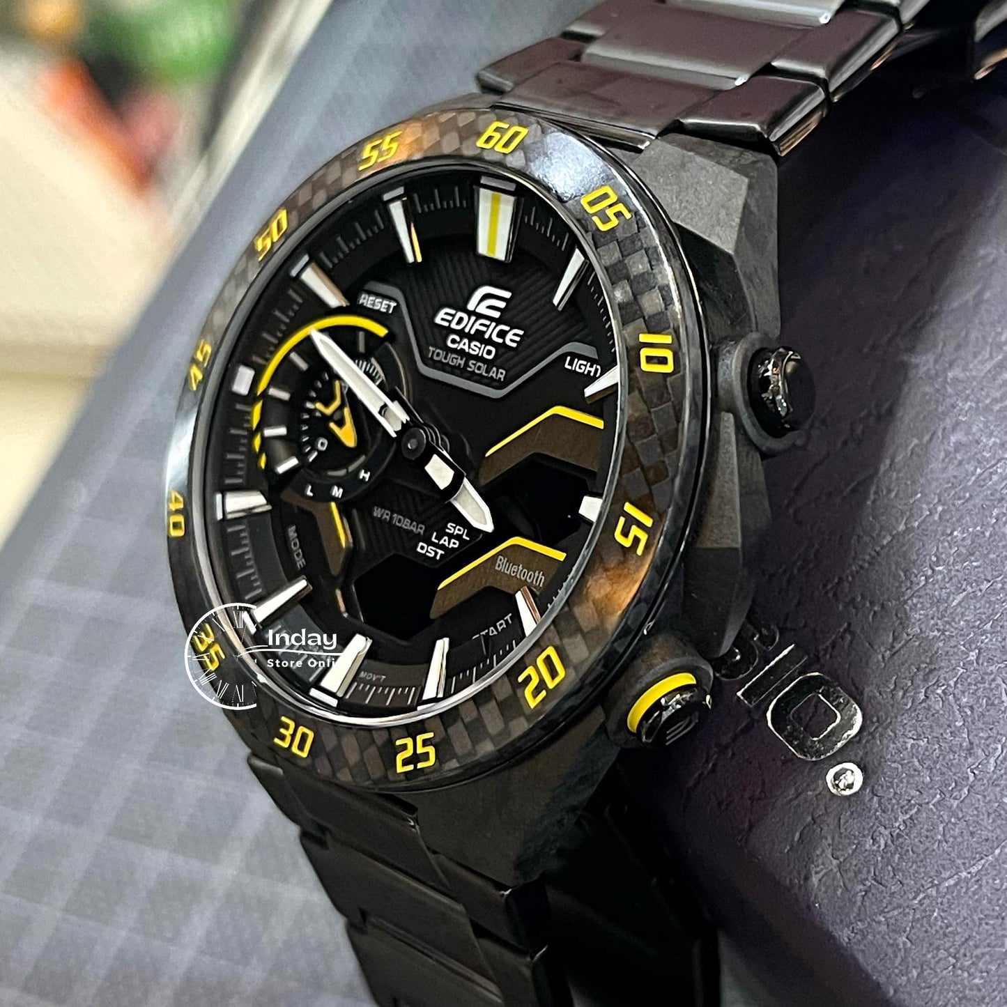 Casio Edifice Men's Watch ECB-2200RC-1A9 Mineral Glass Stainless Steel Band Bluetooth Tough Solar