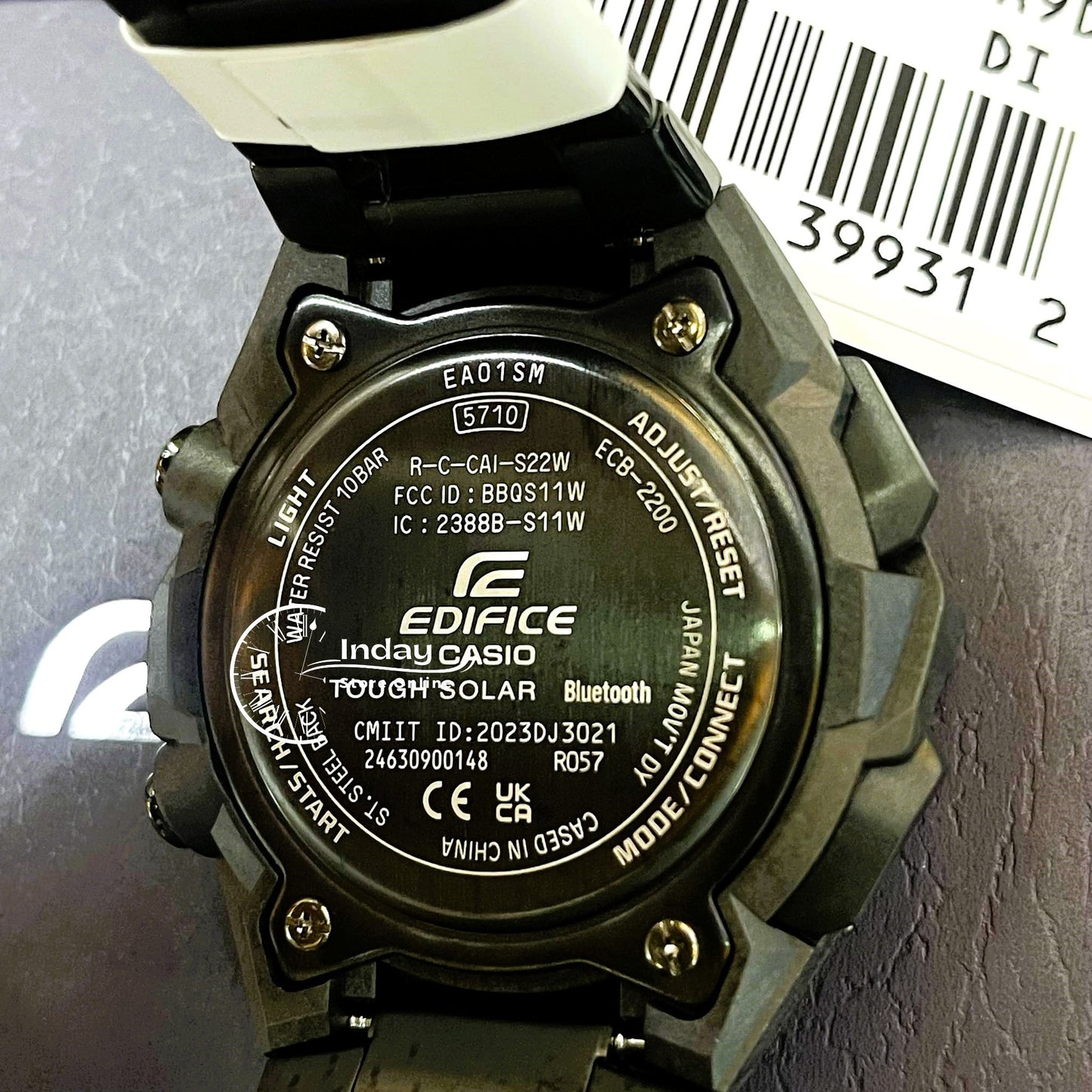 Casio Edifice Men's Watch ECB-2200RC-1A9 Mineral Glass Stainless Steel Band Bluetooth Tough Solar
