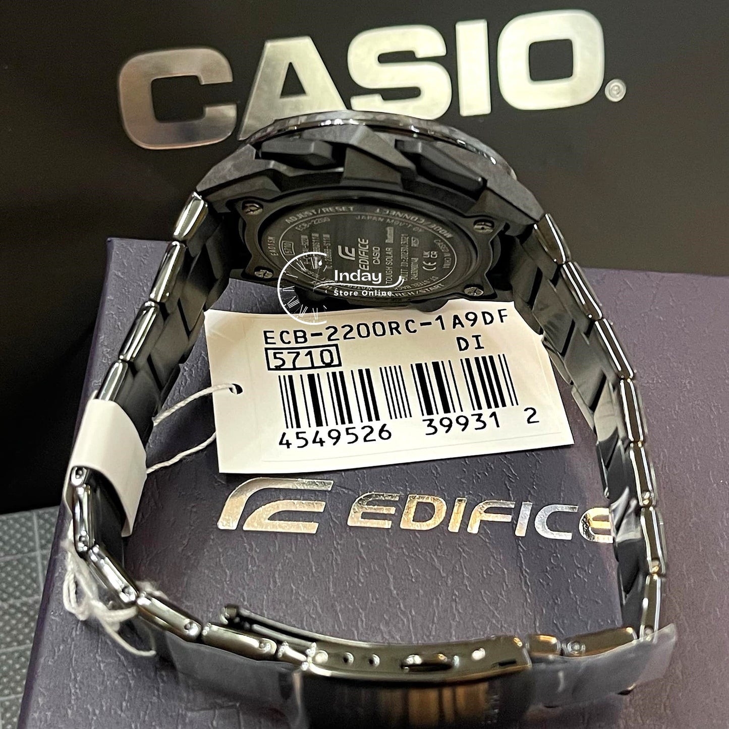 Casio Edifice Men's Watch ECB-2200RC-1A9 Mineral Glass Stainless Steel Band Bluetooth Tough Solar