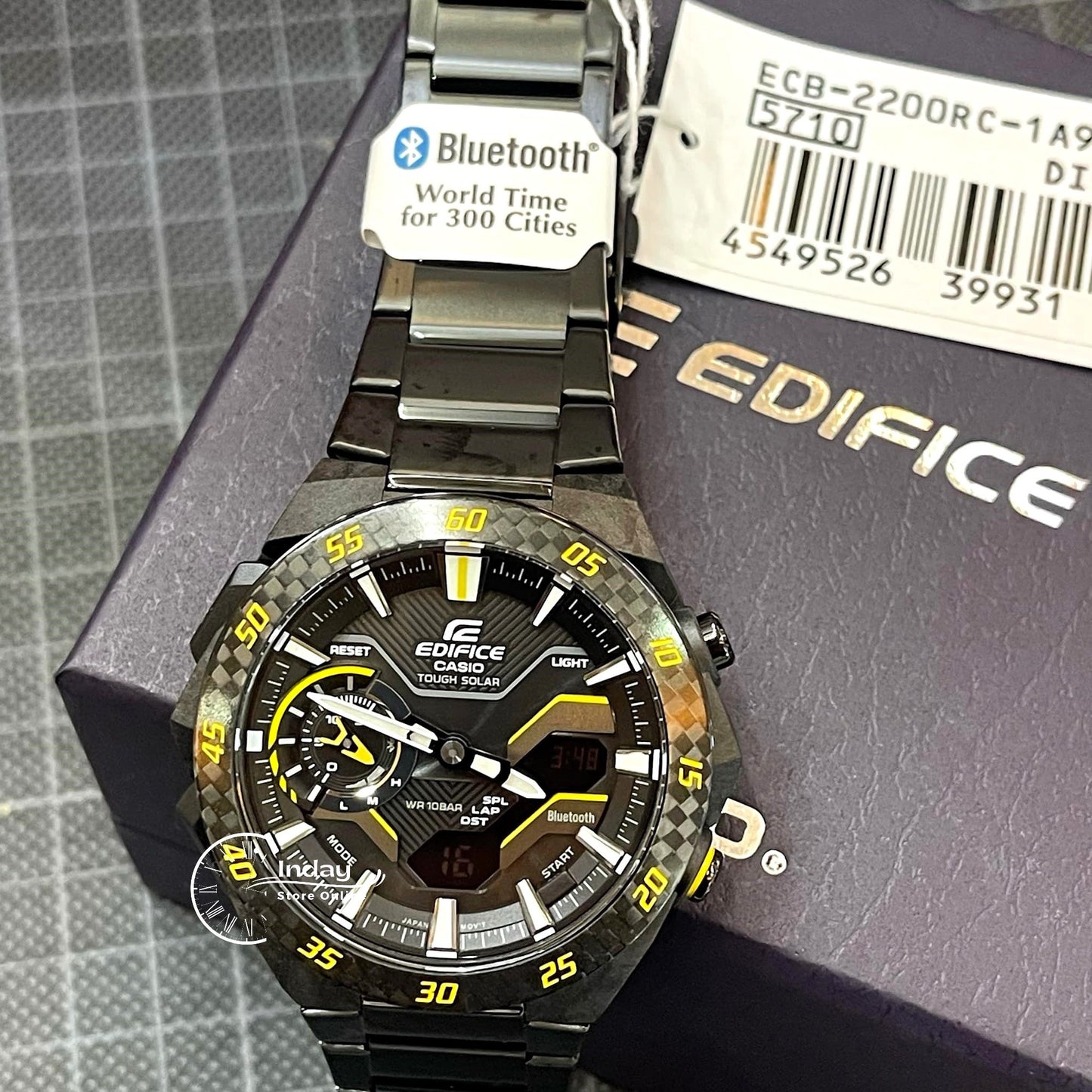 Casio Edifice Men's Watch ECB-2200RC-1A9 Mineral Glass Stainless Steel Band Bluetooth Tough Solar