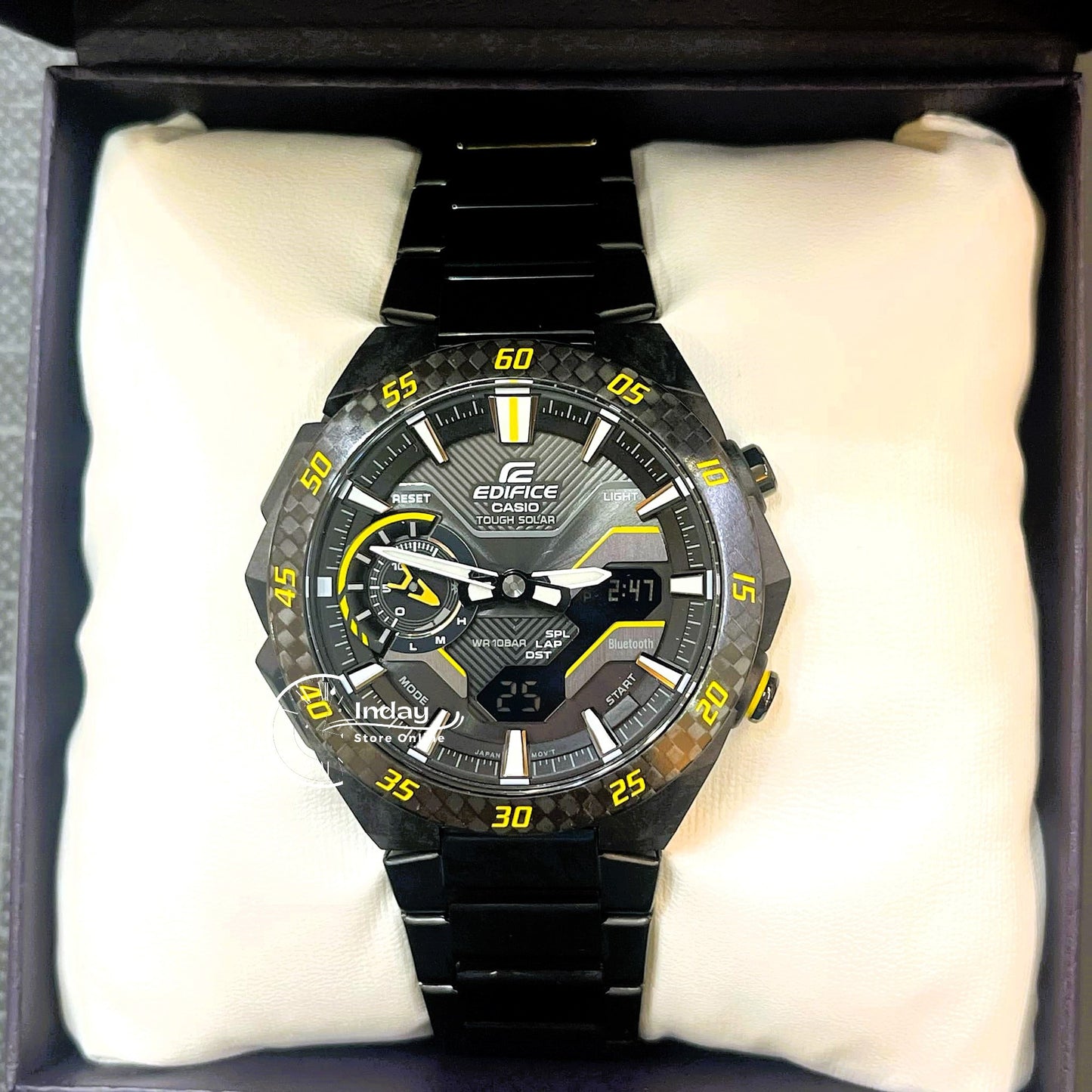 Casio Edifice Men's Watch ECB-2200RC-1A9 Mineral Glass Stainless Steel Band Bluetooth Tough Solar