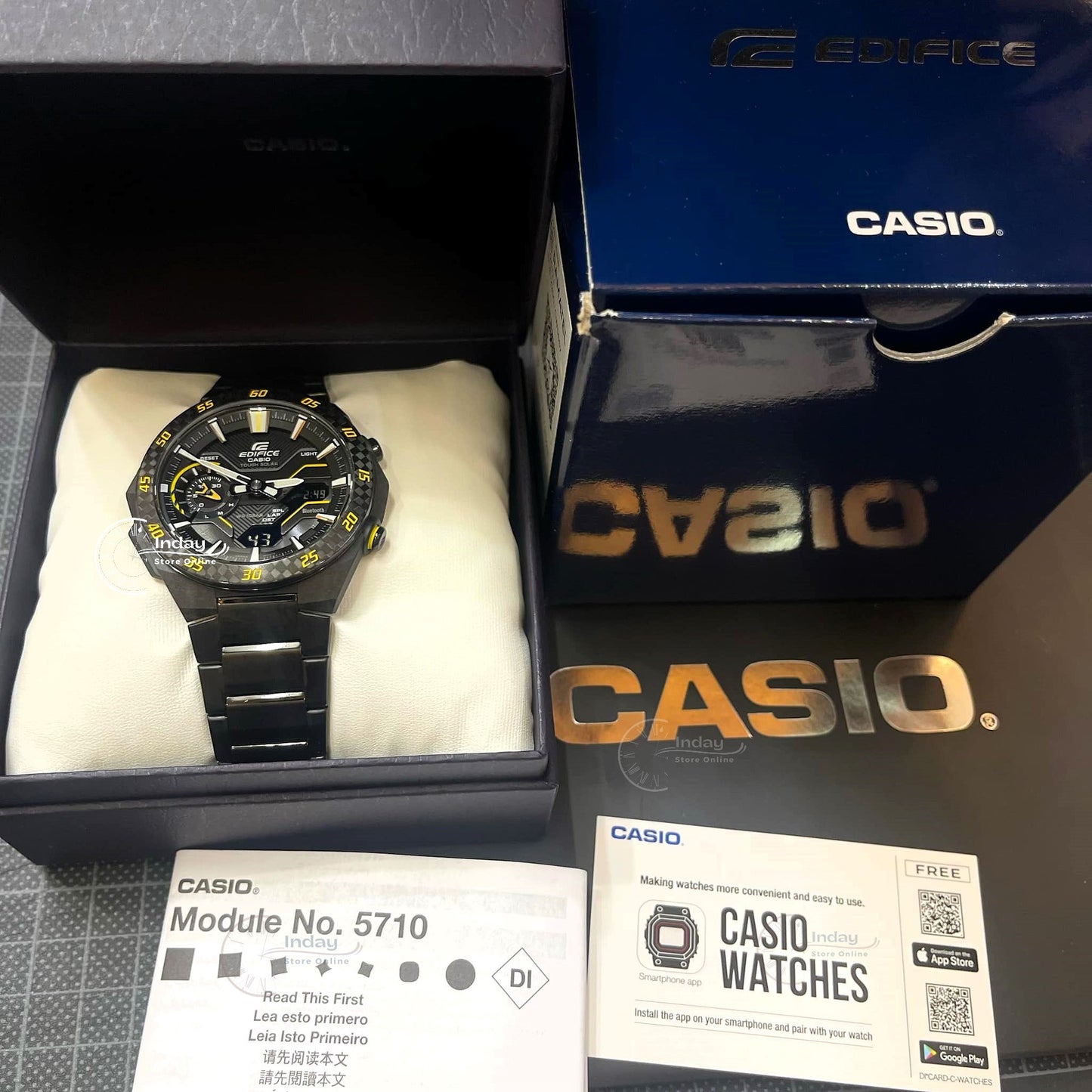 Casio Edifice Men's Watch ECB-2200RC-1A9 Mineral Glass Stainless Steel Band Bluetooth Tough Solar