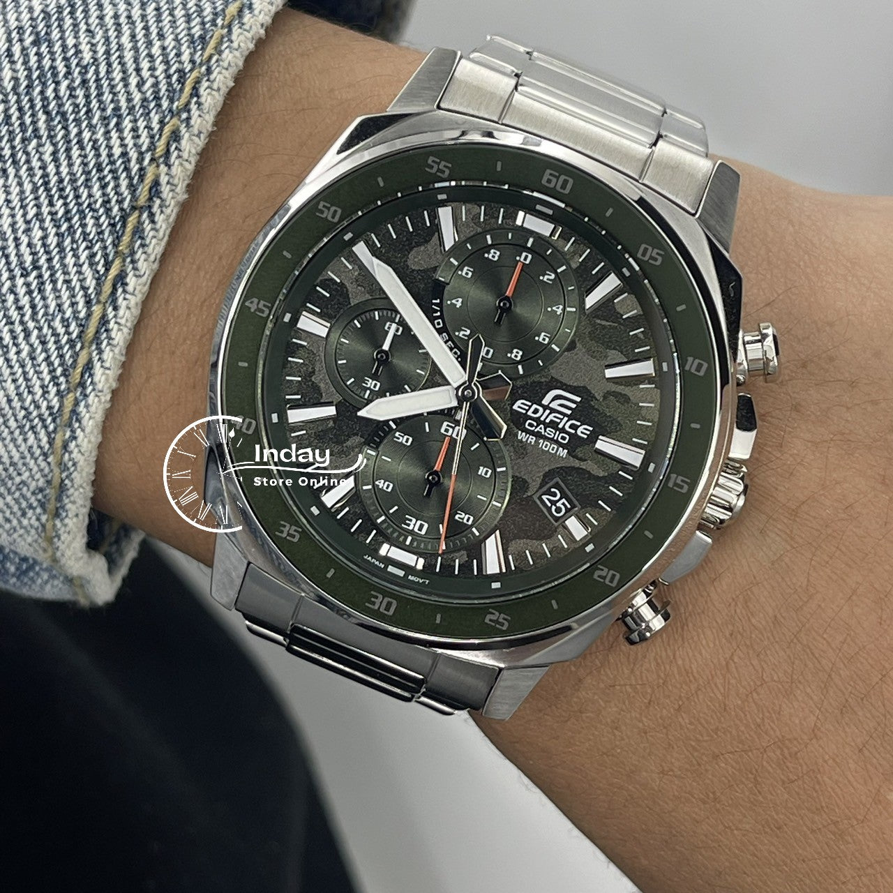 Casio Edifice Men's Watch EFV-600D-3C Standard Chronograph Stainless Steel Band Mineral Glass