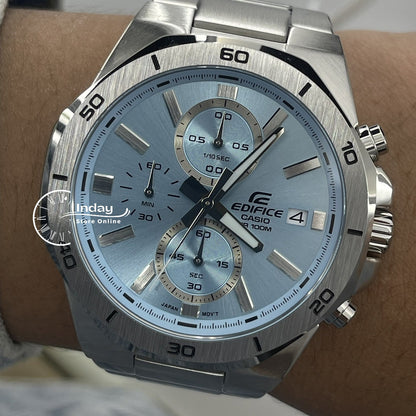 Casio Edifice  Men's Watch EFV-640D-2B Mineral Glass Stainless Steel Band