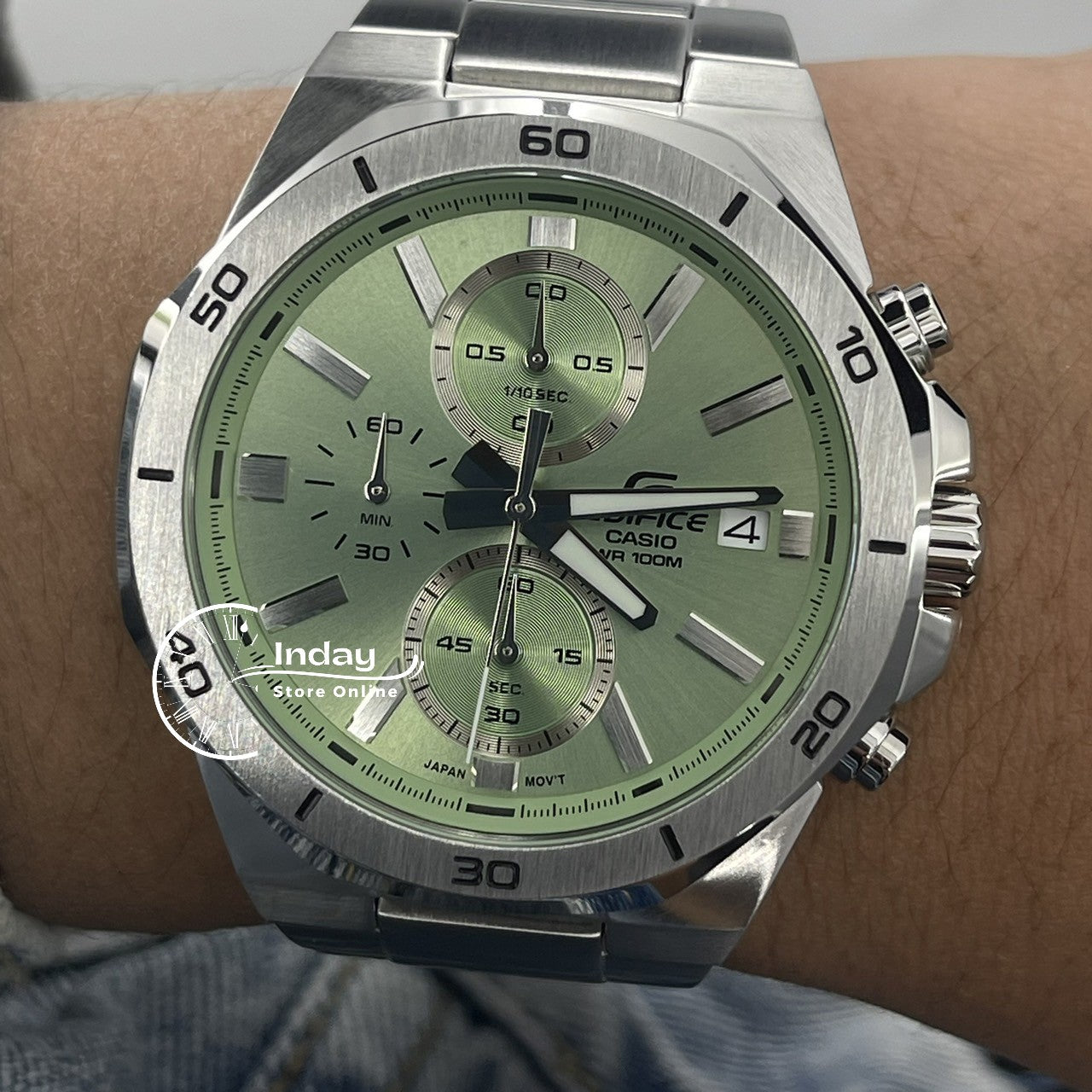 Casio Edifice  Men's Watch EFV-640D-3A Mineral Glass Stainless Steel Band