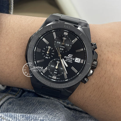 Casio Edifice  Men's Watch EFV-640DC-1A Mineral Glass Stainless Steel Black ion Plated Band