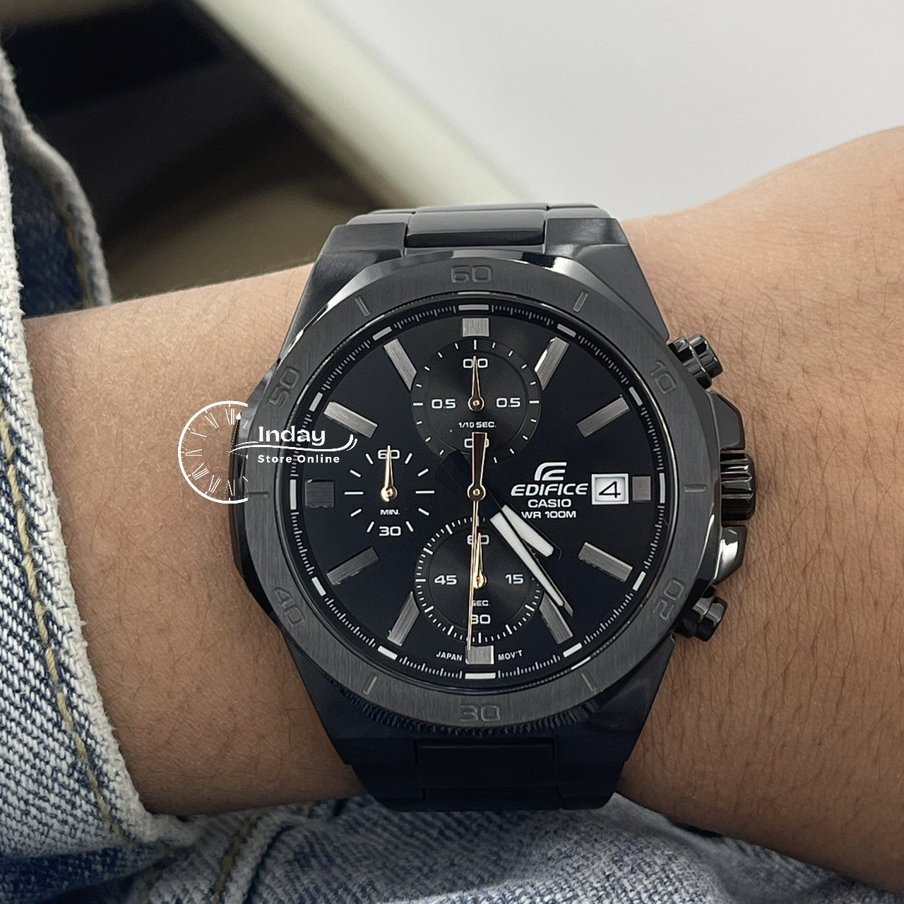 Casio Edifice  Men's Watch EFV-640DC-1A Mineral Glass Stainless Steel Black ion Plated Band