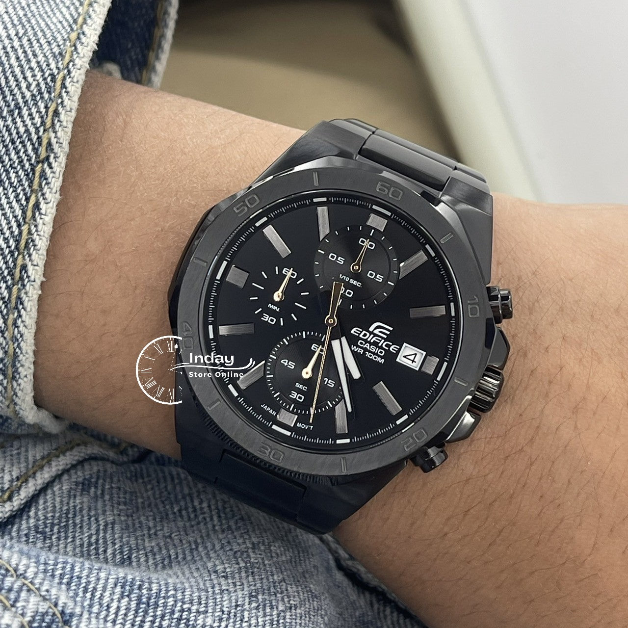Casio Edifice  Men's Watch EFV-640DC-1A Mineral Glass Stainless Steel Black ion Plated Band