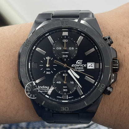 Casio Edifice  Men's Watch EFV-640DC-1A Mineral Glass Stainless Steel Black ion Plated Band