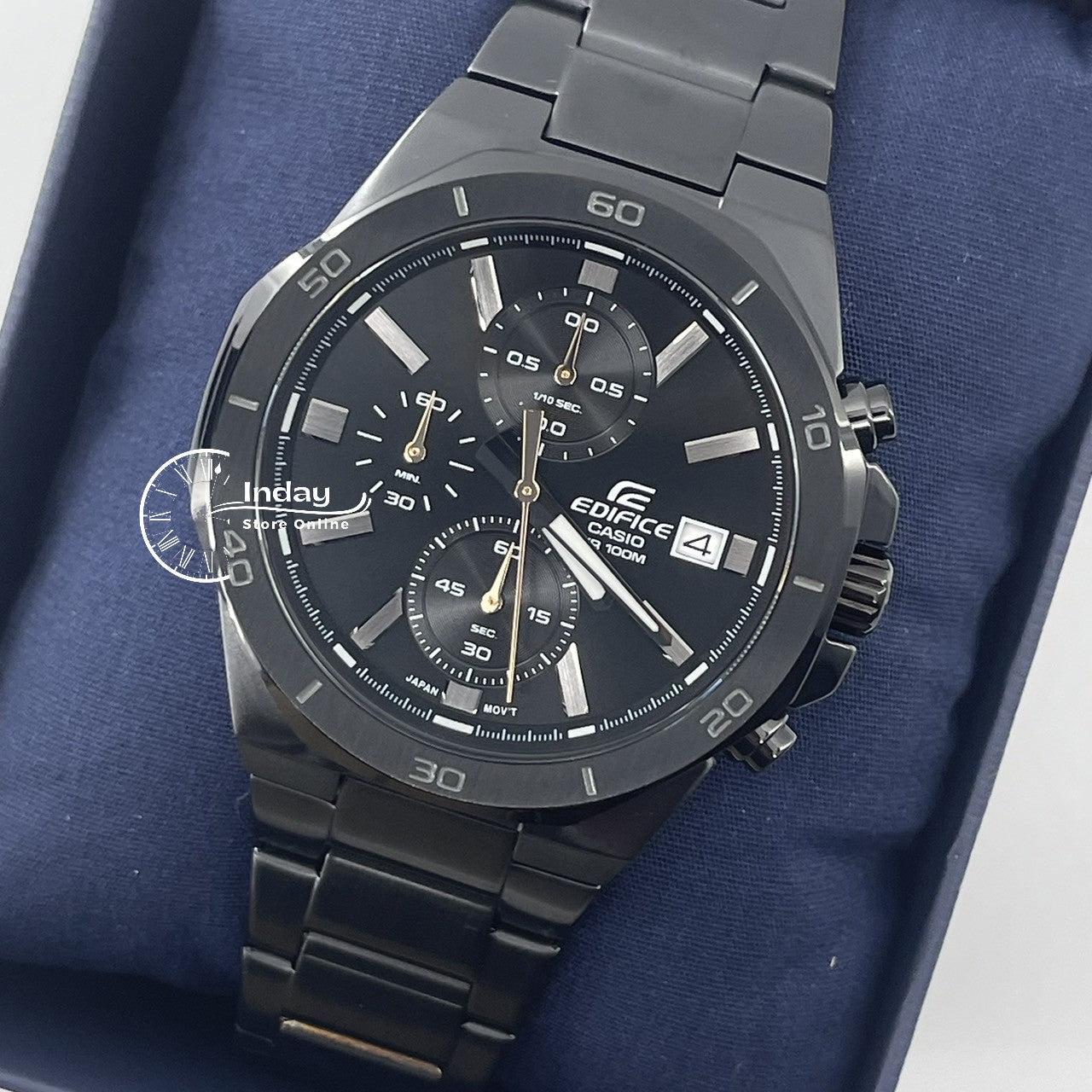 Casio Edifice  Men's Watch EFV-640DC-1A Mineral Glass Stainless Steel Black ion Plated Band