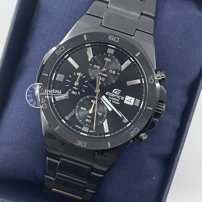 Casio Edifice  Men's Watch EFV-640DC-1A Mineral Glass Stainless Steel Black ion Plated Band