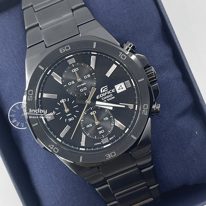 Casio Edifice  Men's Watch EFV-640DC-1A Mineral Glass Stainless Steel Black ion Plated Band