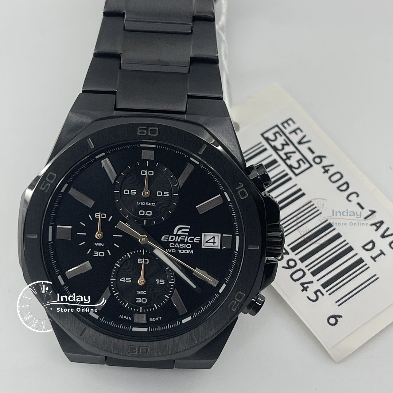 Casio Edifice  Men's Watch EFV-640DC-1A Mineral Glass Stainless Steel Black ion Plated Band