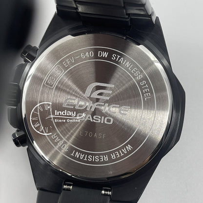 Casio Edifice  Men's Watch EFV-640DC-1A Mineral Glass Stainless Steel Black ion Plated Band