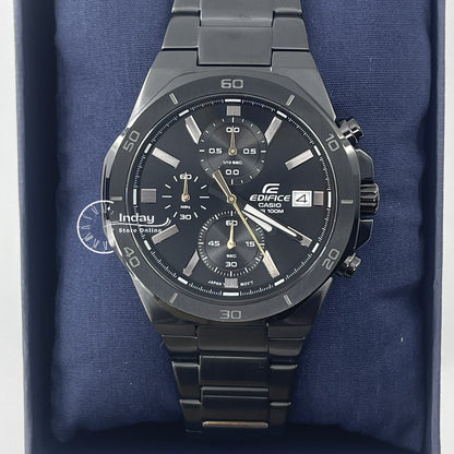 Casio Edifice  Men's Watch EFV-640DC-1A Mineral Glass Stainless Steel Black ion Plated Band