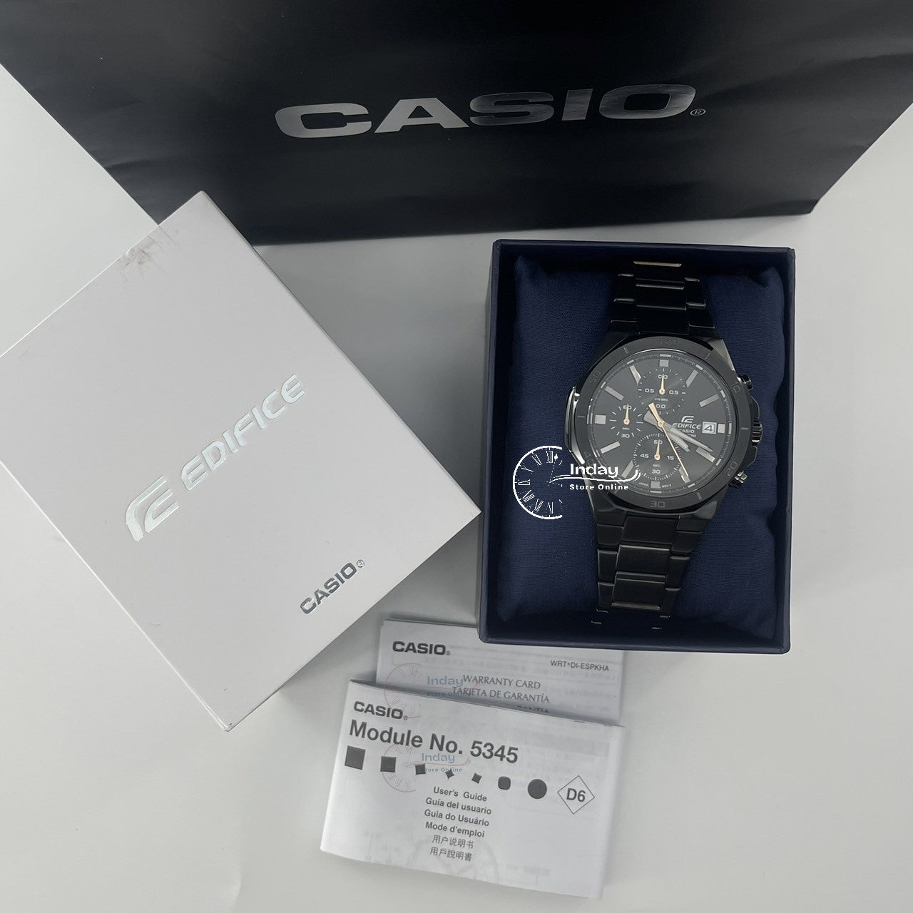Casio Edifice  Men's Watch EFV-640DC-1A Mineral Glass Stainless Steel Black ion Plated Band