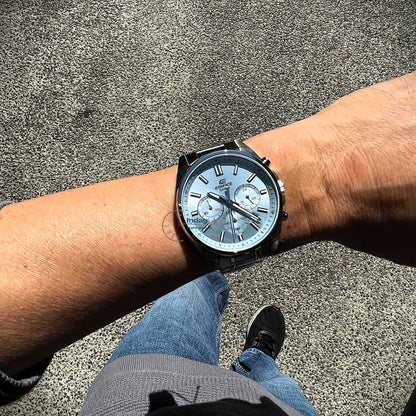 Casio Edifice Men's Watch EFV-650D-2B Mineral Glass Standard Chronograph Stainless Steel Band