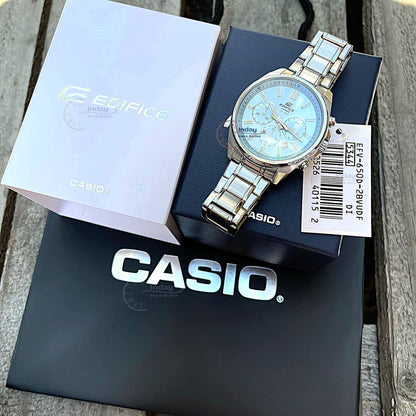 Casio Edifice Men's Watch EFV-650D-2B Mineral Glass Standard Chronograph Stainless Steel Band
