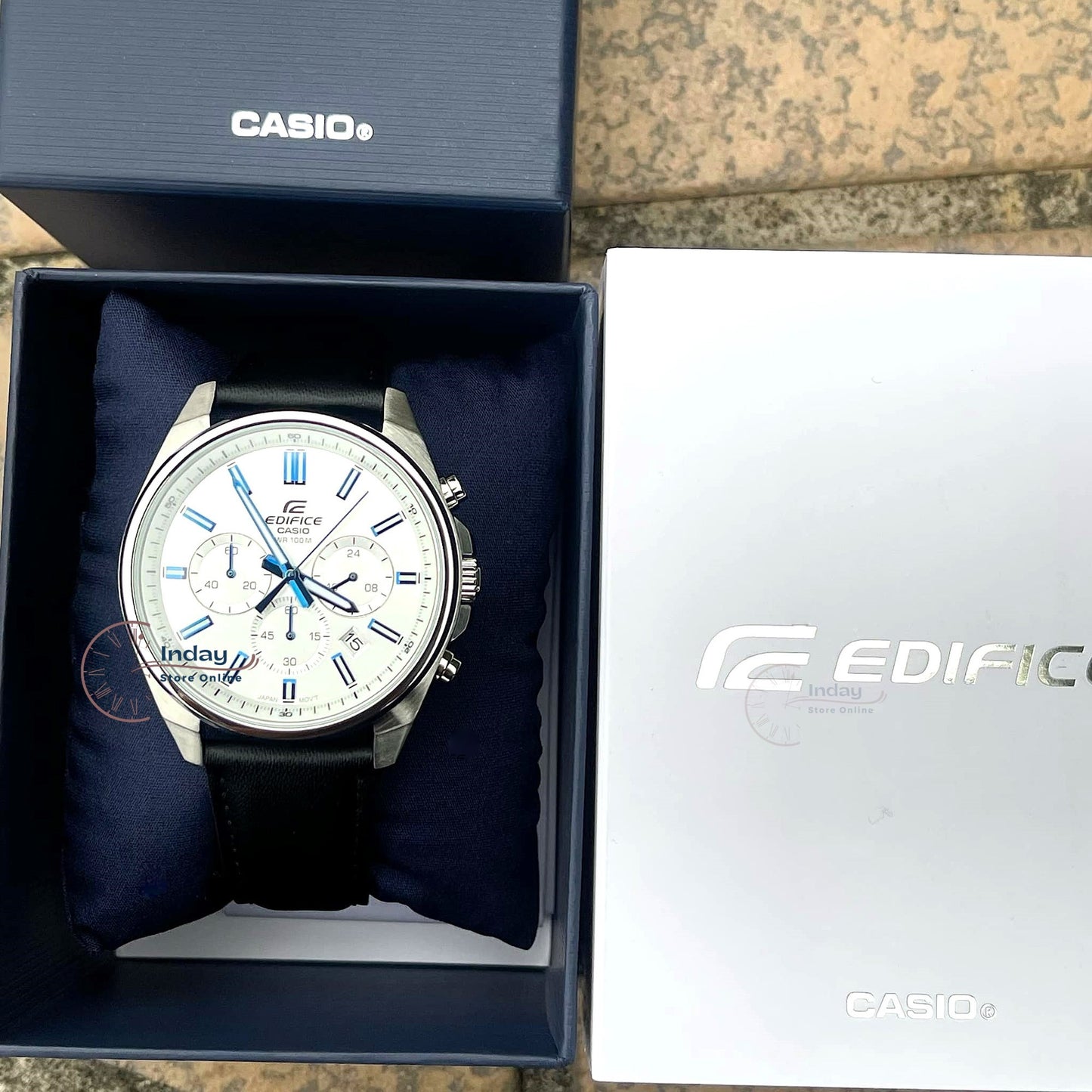 Casio Edifice Men's Watch EFV-650L-7A Mineral Glass Standard Chronograph Genuine Leather Band