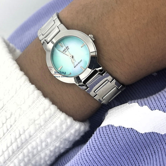 Casio Fashion Women's Watch LTP-1191A-3C Silver/Green Stainless Steel Band