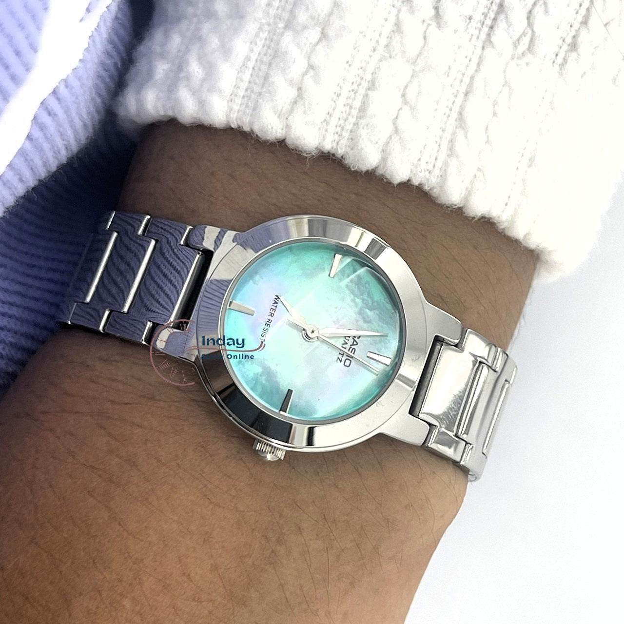 Casio Fashion Women's Watch LTP-1191A-3C Silver/Green Stainless Steel Band
