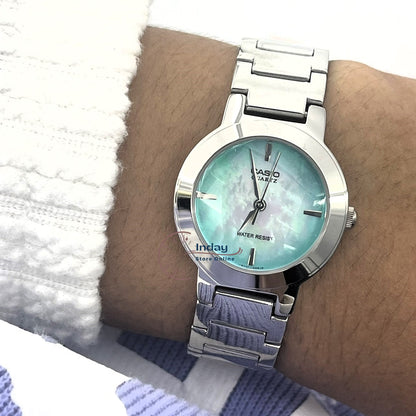 Casio Fashion Women's Watch LTP-1191A-3C Silver/Green Stainless Steel Band