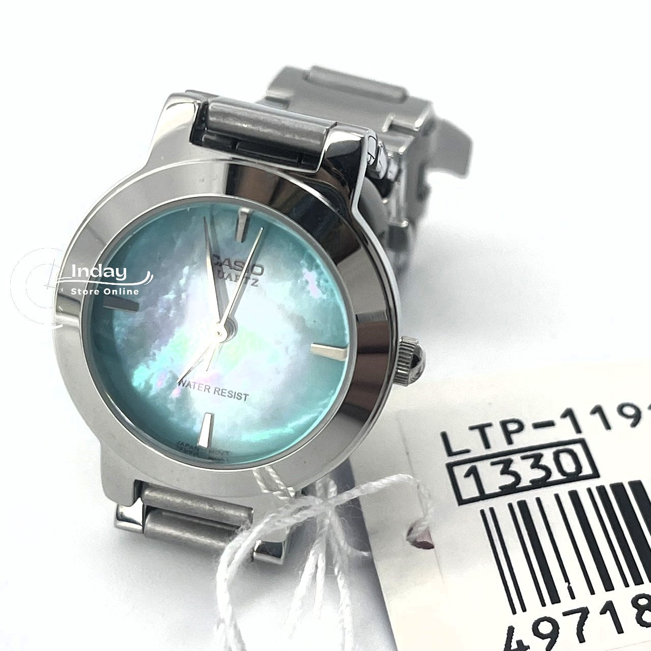 Casio Fashion Women's Watch LTP-1191A-3C Silver/Green Stainless Steel Band