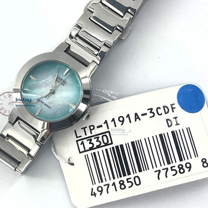 Casio Fashion Women's Watch LTP-1191A-3C Silver/Green Stainless Steel Band