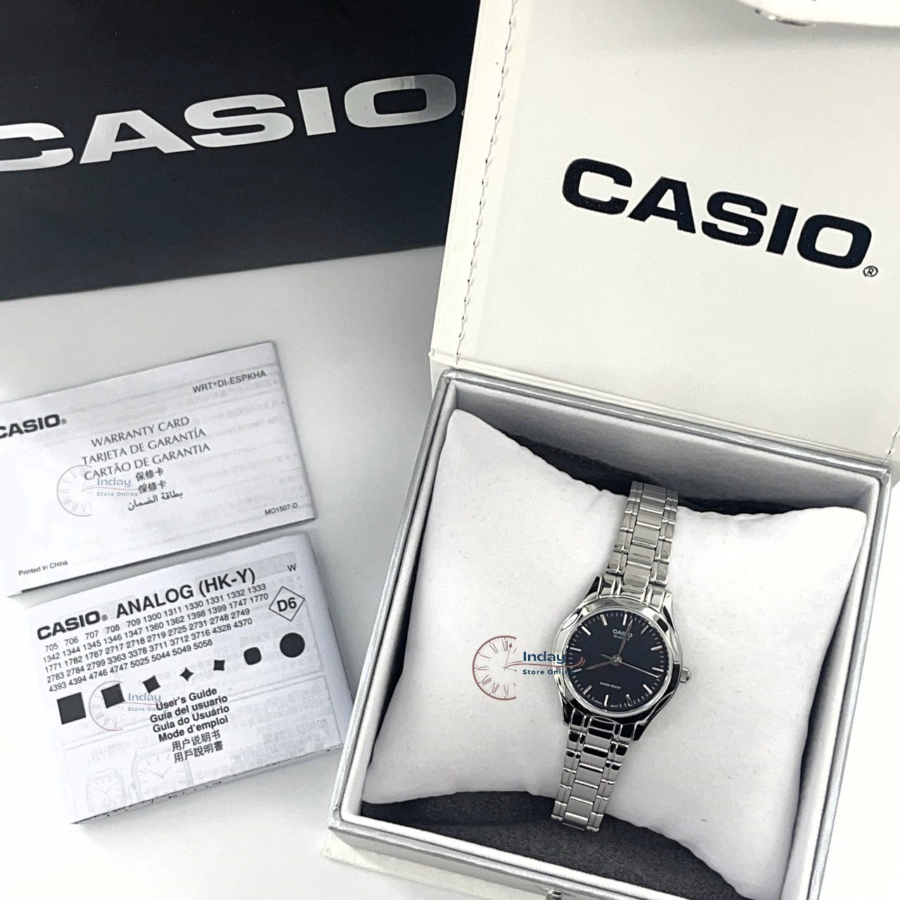 Casio Fashion Women's Watch LTP-1275D-1A Silver/Black Stainless Steel Band Mineral Glass Triple-fold Clasp