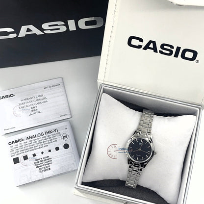 Casio Fashion Women's Watch LTP-1275D-1A Silver/Black Stainless Steel Band Mineral Glass Triple-fold Clasp