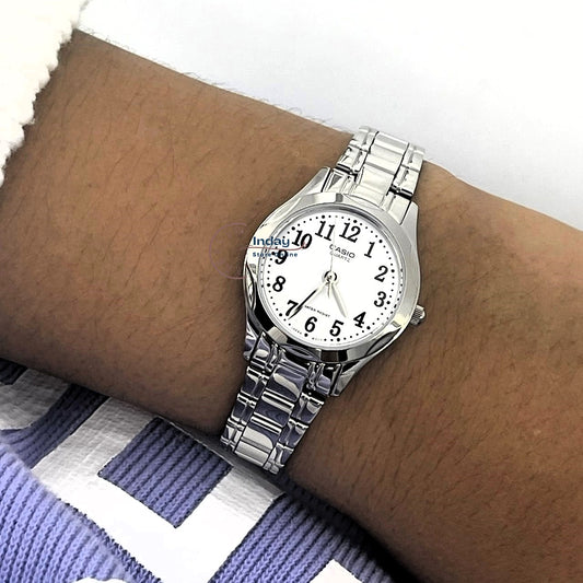 Casio Fashion Women's Watch LTP-1275D-7B Silver Stainless Steel Band Mineral Glass Triple-fold Clasp