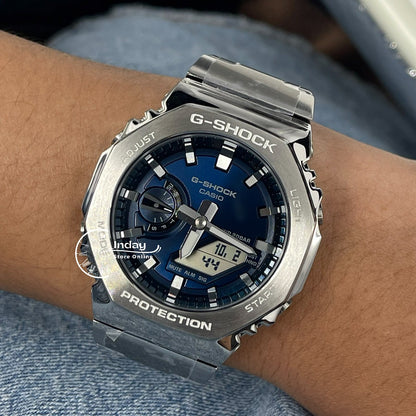 Casio G-Shock G-Steel Men's Watch GM-2110D-2B Stainless Steel Band Shock Resistant Mineral Glass