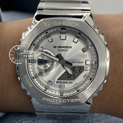 Casio G-Shock G-Steel Men's Watch GM-2110D-7A Stainless Steel Band Shock Resistant Mineral Glass