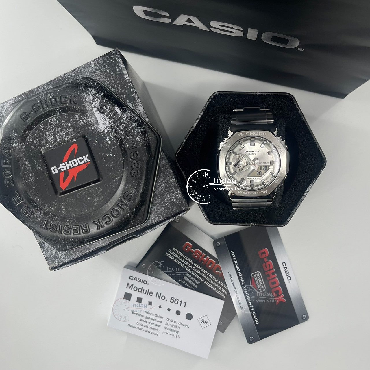 Casio G-Shock G-Steel Men's Watch GM-2110D-7A Stainless Steel Band Shock Resistant Mineral Glass