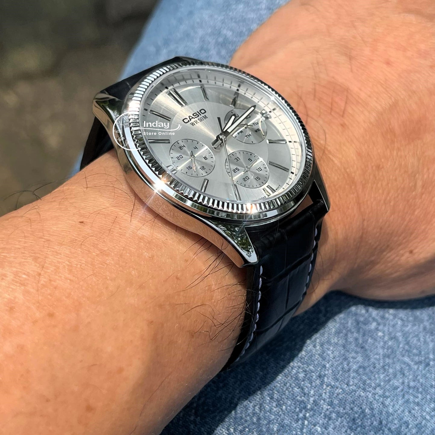 Casio Men's Watch MTP-1375L-7A Mineral Glass Genuine Leather Band