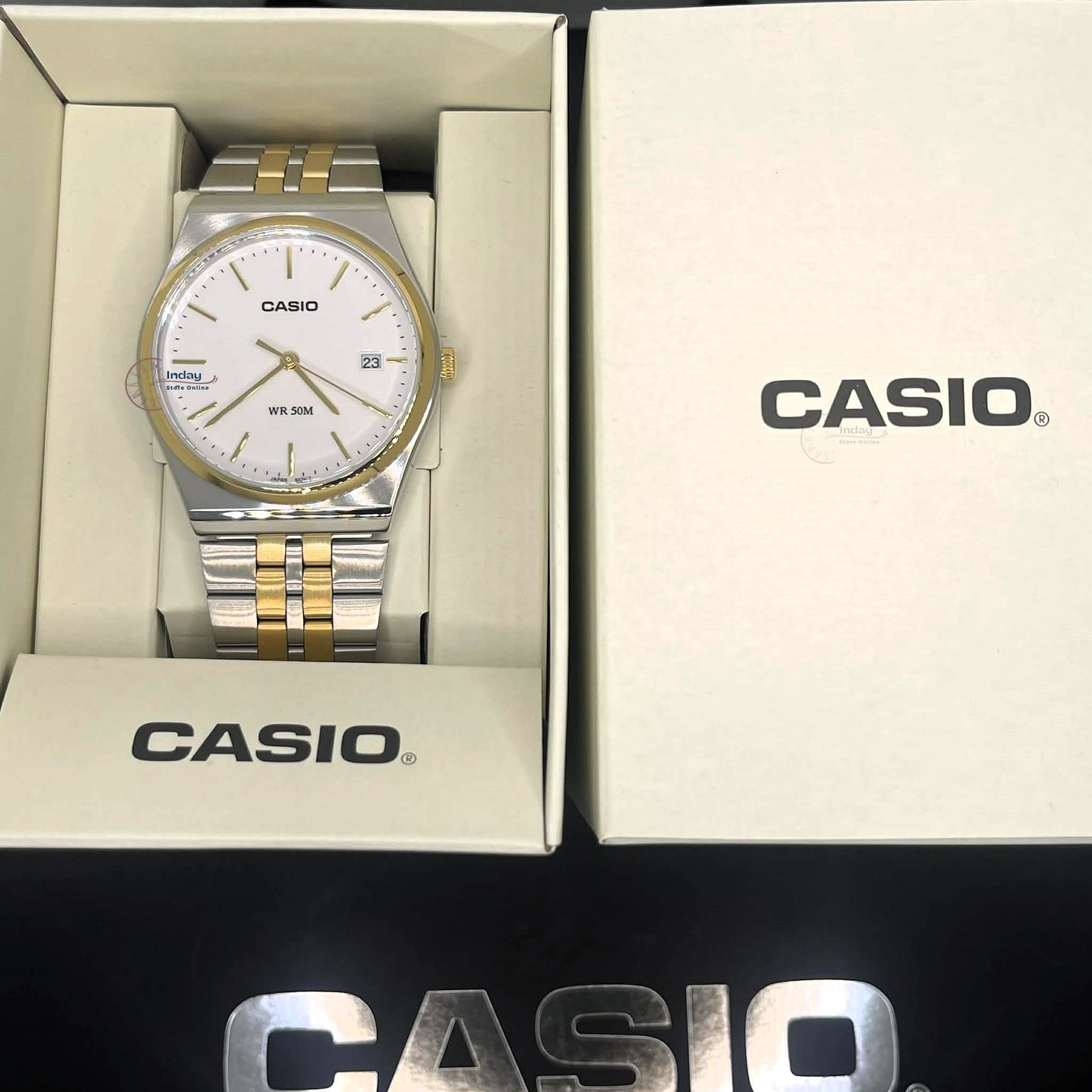 Casio Men's Watch MTP-B145SG-7A Mineral Glass Two-Tone Stainless Steel Band