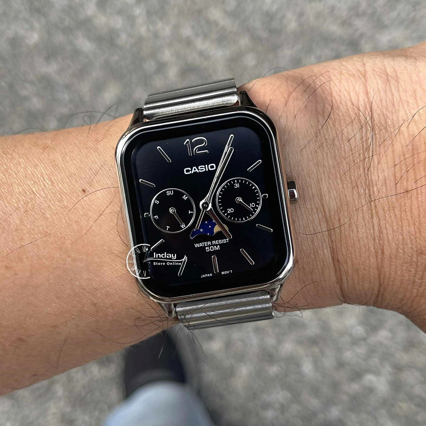 Casio Standard Unisex Watch MTP-M305D-1A Mineral Glass Moon phase Stainless Steel Band