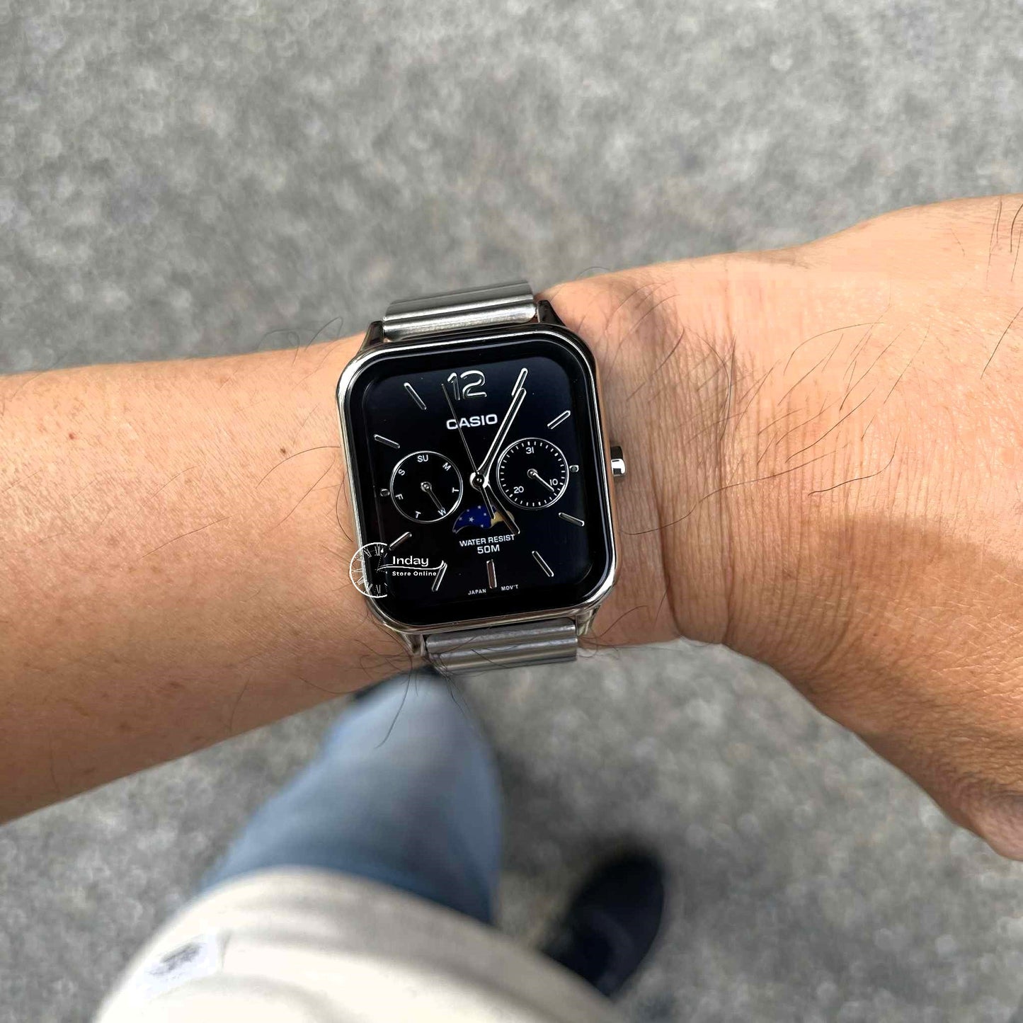 Casio Standard Unisex Watch MTP-M305D-1A Mineral Glass Moon phase Stainless Steel Band