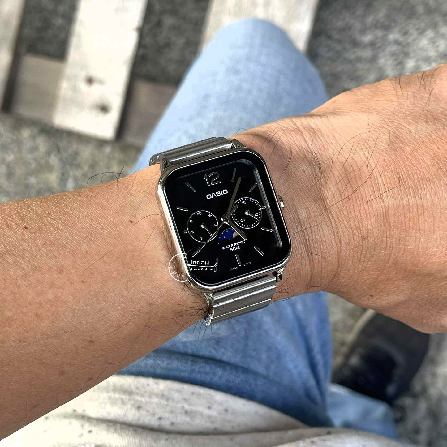 Casio Standard Unisex Watch MTP-M305D-1A Mineral Glass Moon phase Stainless Steel Band