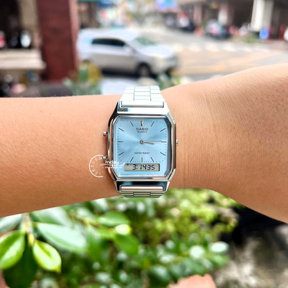 Casio Vintage Unisex Watch AQ-230A-2A1MQY Resin Glass Stainless Steel Band Adjustable Clasp Battery Life 3: Years