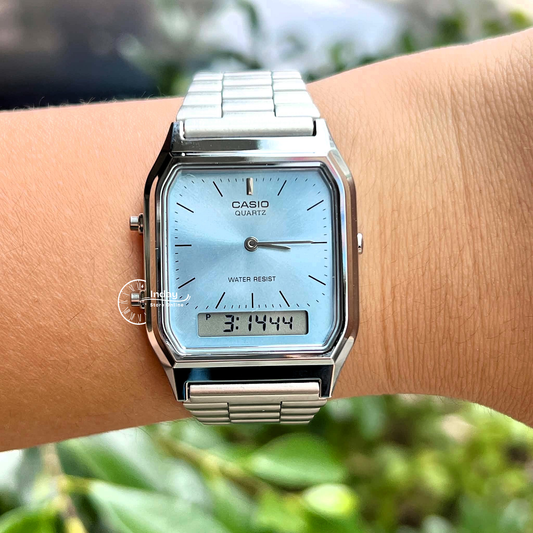Casio Vintage Unisex Watch AQ-230A-2A1MQY Resin Glass Stainless Steel Band Adjustable Clasp Battery Life 3: Years