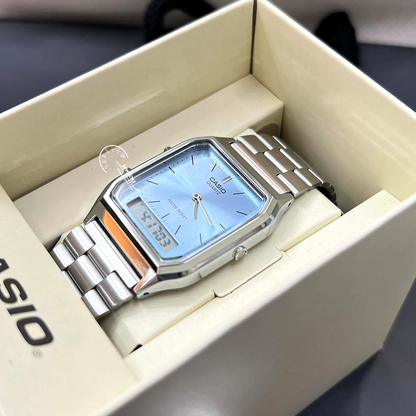 Casio Vintage Unisex Watch AQ-230A-2A1MQY Resin Glass Stainless Steel Band Adjustable Clasp Battery Life 3: Years