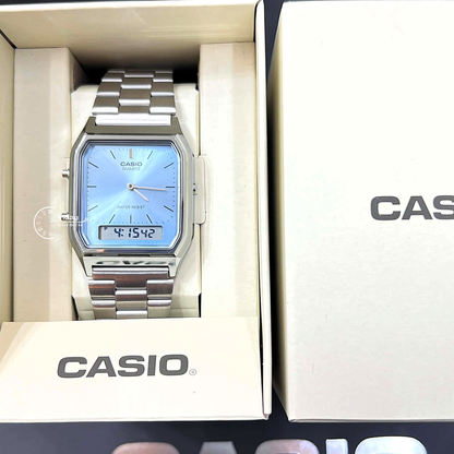 Casio Vintage Unisex Watch AQ-230A-2A1MQY Resin Glass Stainless Steel Band Adjustable Clasp Battery Life 3: Years