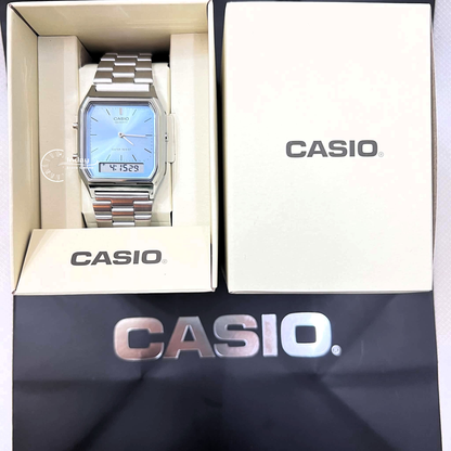 Casio Vintage Unisex Watch AQ-230A-2A1MQY Resin Glass Stainless Steel Band Adjustable Clasp Battery Life 3: Years