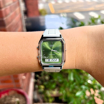 Casio Vintage Unisex Watch AQ-230A-3AMQY Resin Glass Stainless Steel Band Adjustable Clasp Battery Life 3: Years