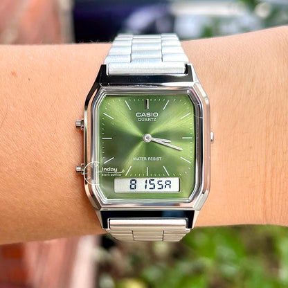 Casio Vintage Unisex Watch AQ-230A-3AMQY Resin Glass Stainless Steel Band Adjustable Clasp Battery Life 3: Years