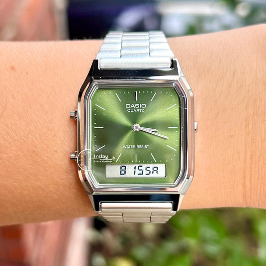 Casio Vintage Unisex Watch AQ-230A-3AMQY Resin Glass Stainless Steel Band Adjustable Clasp Battery Life 3: Years