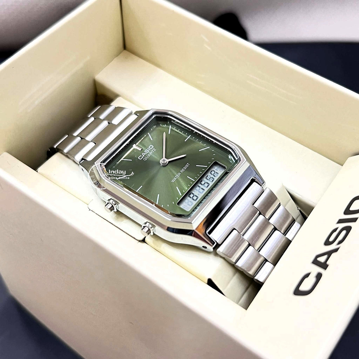 Casio Vintage Unisex Watch AQ-230A-3AMQY Resin Glass Stainless Steel Band Adjustable Clasp Battery Life 3: Years