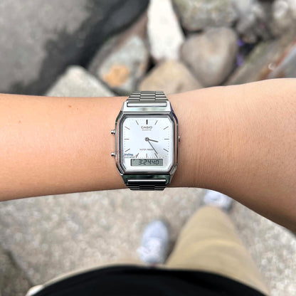 Casio Vintage Unisex Watch AQ-230A-7AMQY Resin Glass Stainless Steel Band Adjustable Clasp Battery Life 3: Years